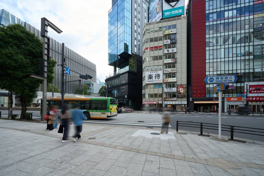 晴海通りの横断歩道を渡ります